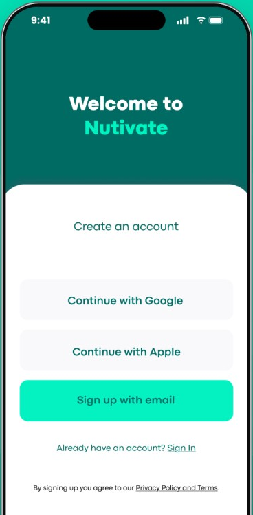 Sign up with Google, Apple or email